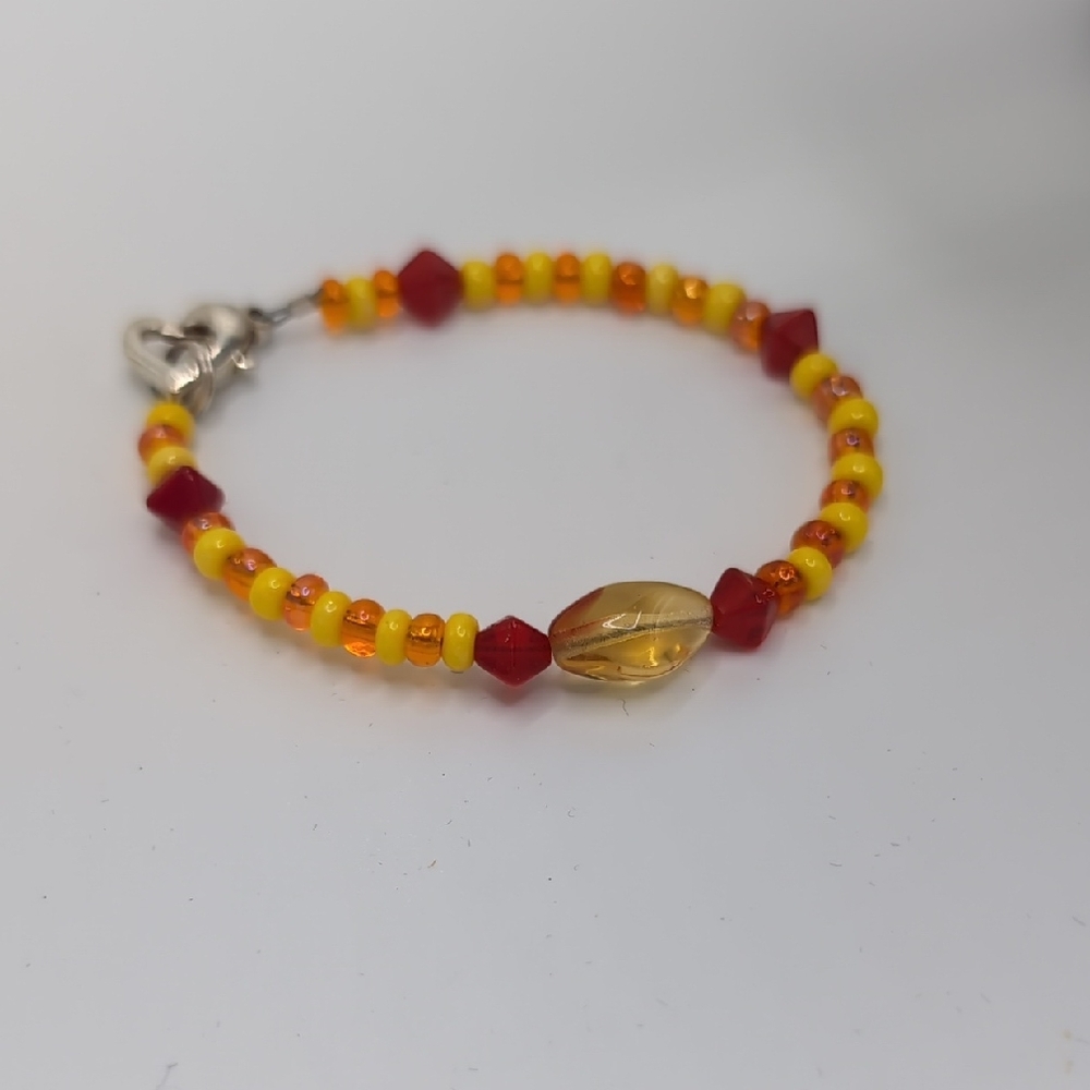 Yellow and Red Beaded Bracelet